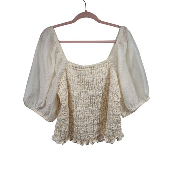 Peasant Top XXL Ivory Cream 3/4 Sleeve Ruched Old Navy - Picture 2 of 5